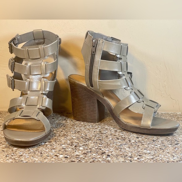 Rampage Jeana Heels Women’s Size 9M Taupe Brown Open Toe Block Heel Gladiator - Picture 2 of 12